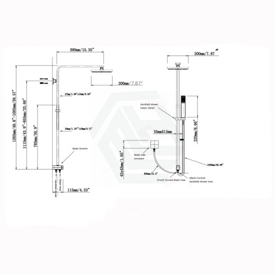 10 inch 250mm Square Brushed Nickel Twin Shower Set Top/Bottom Inlet 10 inch 250mm Square Brushed Nickel Twin Shower Set Top/Bottom Inlet
